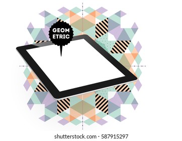Tablet PC Icon with Memphis Geometric Background - Vector Illustration