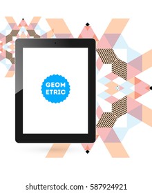 Tablet PC Icon with Memphis Geometric Background - Vector Illustration