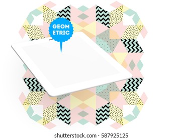 Tablet PC Icon with Memphis Geometric Background - Vector Illustration