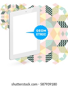 Tablet PC Icon with Memphis Geometric Background - Vector Illustration