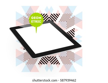 Tablet PC Icon with Memphis Geometric Background - Vector Illustration