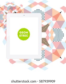 Tablet PC Icon with Memphis Geometric Background - Vector Illustration
