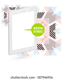 Icono de Tablet PC con fondo geométrico Memphis - Ilustración vectorial