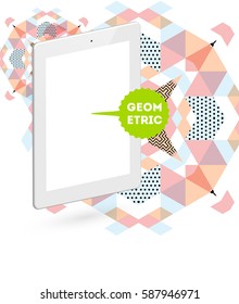 Icono de Tablet PC con fondo geométrico Memphis - Ilustración vectorial