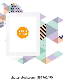 Tablet PC Icon with Memphis Geometric Background - Vector Illustration