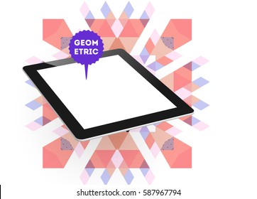 Tablet PC Icon with Memphis Geometric Background - Vector Illustration