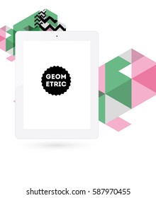 Icono de Tablet PC con fondo geométrico Memphis - Ilustración vectorial