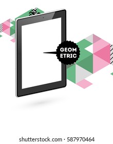Tablet PC Icon with Memphis Geometric Background - Vector Illustration