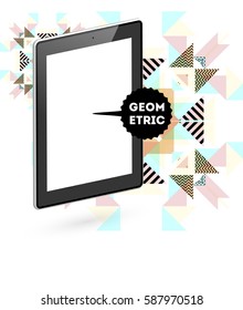 Icono de Tablet PC con fondo geométrico Memphis - Ilustración vectorial