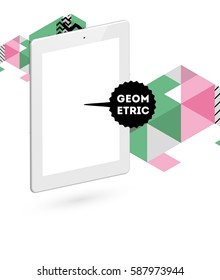 Icono de Tablet PC con fondo geométrico Memphis - Ilustración vectorial