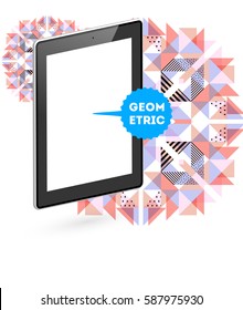 Tablet PC Icon with Memphis Geometric Background - Vector Illustration
