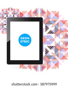 Tablet PC Icon with Memphis Geometric Background - Vector Illustration