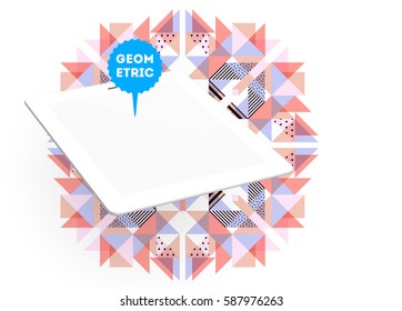 Icono de Tablet PC con fondo geométrico Memphis - Ilustración vectorial