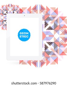 Tablet PC Icon with Memphis Geometric Background - Vector Illustration