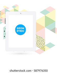 Tablet PC Icon with Memphis Geometric Background - Vector Illustration