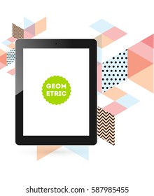 Icono de Tablet PC con fondo geométrico Memphis - Ilustración vectorial