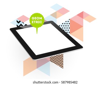 Icono de Tablet PC con fondo geométrico Memphis - Ilustración vectorial