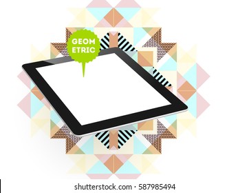 Icono de Tablet PC con fondo geométrico Memphis - Ilustración vectorial