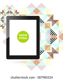 Icono de Tablet PC con fondo geométrico Memphis - Ilustración vectorial