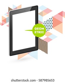 Icono de Tablet PC con fondo geométrico Memphis - Ilustración vectorial