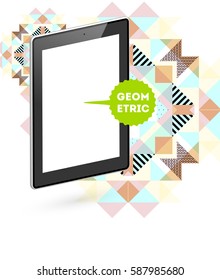 Tablet PC Icon with Memphis Geometric Background - Vector Illustration