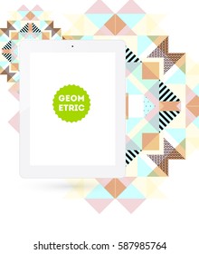 Tablet PC Icon with Memphis Geometric Background - Vector Illustration