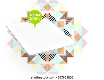 Tablet PC Icon with Memphis Geometric Background - Vector Illustration