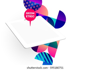 Tablet PC Icon with Memphis Geometric Background - Vector Illustration