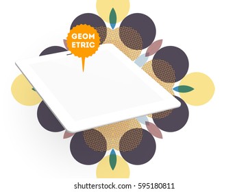 Icono de Tablet PC con fondo geométrico Memphis - Ilustración vectorial