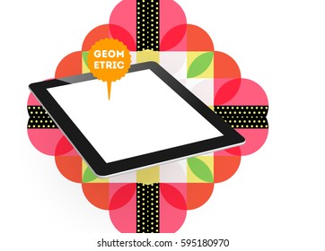 Tablet PC Icon with Memphis Geometric Background - Vector Illustration