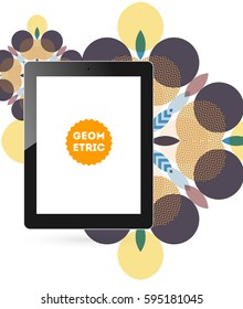Tablet PC Icon with Memphis Geometric Background - Vector Illustration