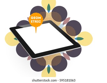 Icono de Tablet PC con fondo geométrico Memphis - Ilustración vectorial