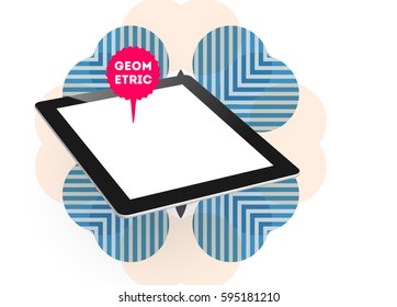 Tablet PC Icon with Memphis Geometric Background - Vector Illustration