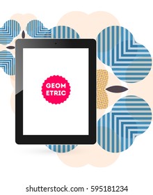 Tablet PC Icon with Memphis Geometric Background - Vector Illustration