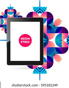 Icono de Tablet PC con fondo geométrico Memphis - Ilustración vectorial