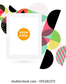 Tablet PC Icon with Memphis Geometric Background - Vector Illustration