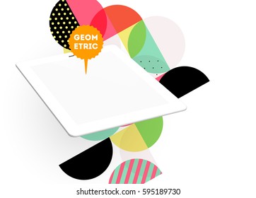 Icono de Tablet PC con fondo geométrico Memphis - Ilustración vectorial