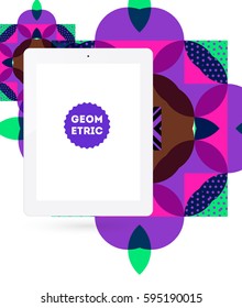 Tablet PC Icon with Memphis Geometric Background - Vector Illustration