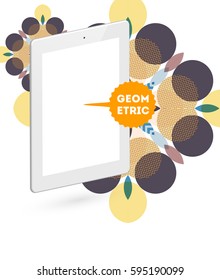 Tablet PC Icon with Memphis Geometric Background - Vector Illustration
