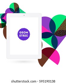 Icono de Tablet PC con fondo geométrico Memphis - Ilustración vectorial