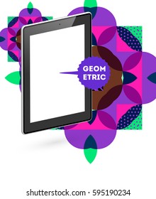 Tablet PC Icon with Memphis Geometric Background - Vector Illustration