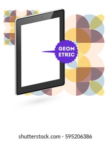 Tablet PC Icon with Memphis Geometric Background - Vector Illustration