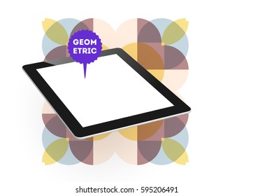 Tablet PC Icon with Memphis Geometric Background - Vector Illustration