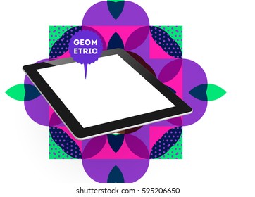 Icono de Tablet PC con fondo geométrico Memphis - Ilustración vectorial