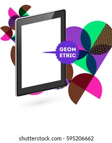 Icono de Tablet PC con fondo geométrico Memphis - Ilustración vectorial