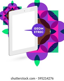 Icono de Tablet PC con fondo geométrico Memphis - Ilustración vectorial