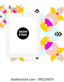 Icono de Tablet PC con fondo geométrico Memphis - Ilustración vectorial