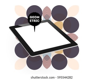 Tablet PC Icon with Memphis Geometric Background - Vector Illustration