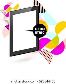 Tablet PC Icon with Memphis Geometric Background - Vector Illustration
