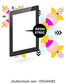 Tablet PC Icon with Memphis Geometric Background - Vector Illustration